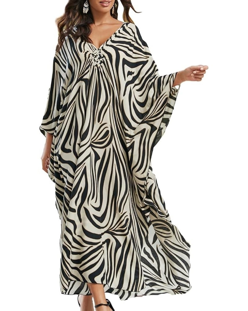 Womens Animal Print Kaftan Dresses V-Neck Cover Up Batwing Sleeve Caftans for Women Loungewear Zebras $14.00 Swimsuits