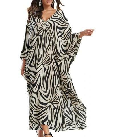 Womens Animal Print Kaftan Dresses V-Neck Cover Up Batwing Sleeve Caftans for Women Loungewear Zebras $14.00 Swimsuits