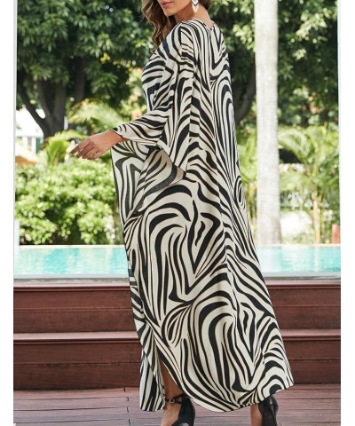 Womens Animal Print Kaftan Dresses V-Neck Cover Up Batwing Sleeve Caftans for Women Loungewear Zebras $14.00 Swimsuits