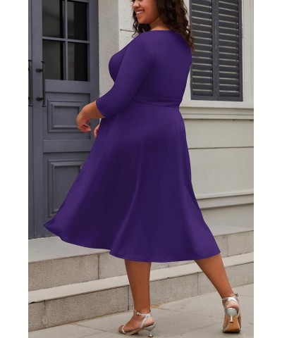 Women's Plus Size Midi Dress 3/4 Sleeve A-Line Swing Dress V Neck Flowy Casual Dresses Deep Purple $25.51 Dresses