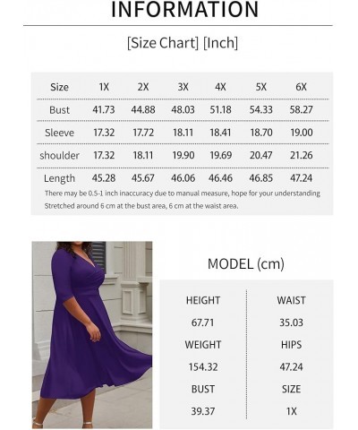 Women's Plus Size Midi Dress 3/4 Sleeve A-Line Swing Dress V Neck Flowy Casual Dresses Deep Purple $25.51 Dresses