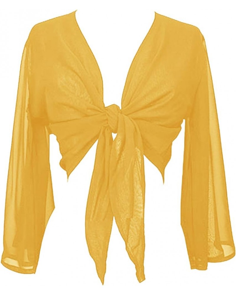 Women's Flair Wrap Tie Top Chiffon Choli Blouse Belly Dance Gypsy Bolero Shrugs Cardigan Yellow $14.15 Sweaters