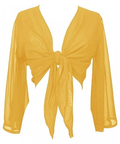 Women's Flair Wrap Tie Top Chiffon Choli Blouse Belly Dance Gypsy Bolero Shrugs Cardigan Yellow $14.15 Sweaters