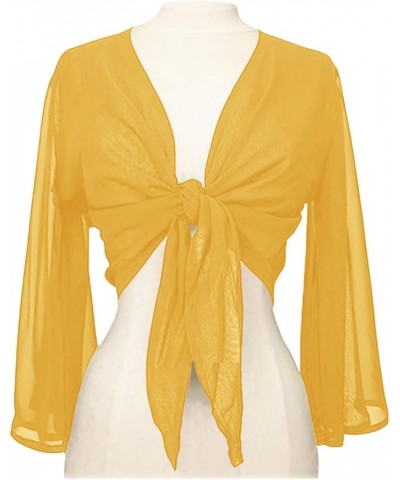 Women's Flair Wrap Tie Top Chiffon Choli Blouse Belly Dance Gypsy Bolero Shrugs Cardigan Yellow $14.15 Sweaters