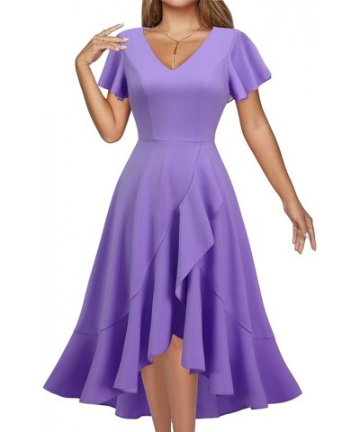 Women's Formal Dresses Cocktail Tea Party Dress 2024 Ruffle V-Neck Modest Wedding Guest Bridesmaid Dress Lavender $28.79 Dresses