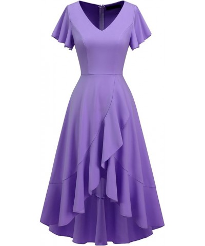 Women's Formal Dresses Cocktail Tea Party Dress 2024 Ruffle V-Neck Modest Wedding Guest Bridesmaid Dress Lavender $28.79 Dresses