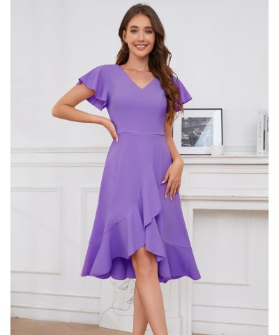 Women's Formal Dresses Cocktail Tea Party Dress 2024 Ruffle V-Neck Modest Wedding Guest Bridesmaid Dress Lavender $28.79 Dresses