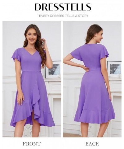 Women's Formal Dresses Cocktail Tea Party Dress 2024 Ruffle V-Neck Modest Wedding Guest Bridesmaid Dress Lavender $28.79 Dresses