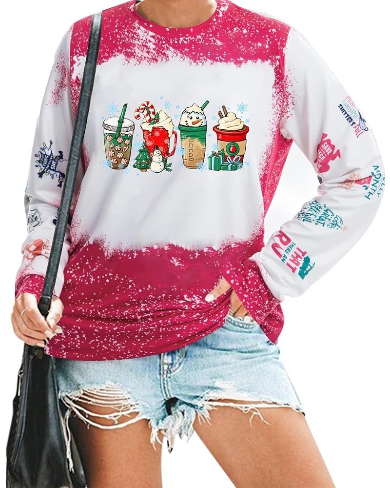 Women Christmas Sweatshirt Funny Red Wine Glass Christmas Shirt Xmas Santa Hat Graphic Pullover Blouse Tops Pink $7.25 Others