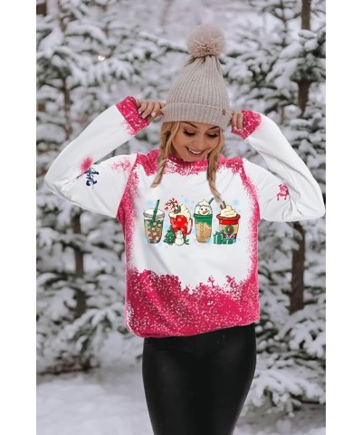 Women Christmas Sweatshirt Funny Red Wine Glass Christmas Shirt Xmas Santa Hat Graphic Pullover Blouse Tops Pink $7.25 Others