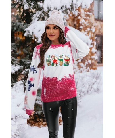 Women Christmas Sweatshirt Funny Red Wine Glass Christmas Shirt Xmas Santa Hat Graphic Pullover Blouse Tops Pink $7.25 Others