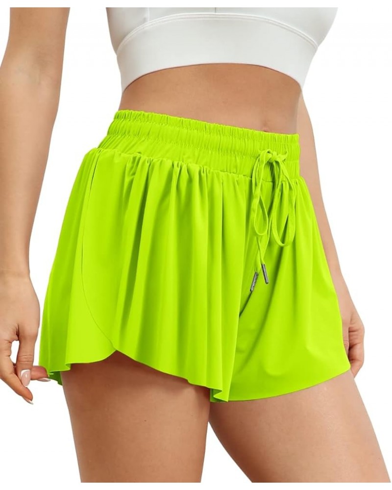 Womens 2 in 1 Running Shorts Casual Summer Athletic Shorts Neongreen $10.99 Activewear