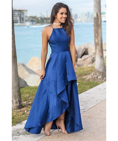 Women's Halter High Low Prom Dresses 2024 Satin Formal Evening Party Dress Fuchsia $40.80 Dresses