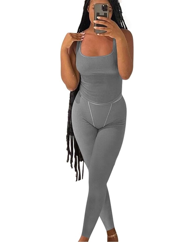 Sexy Workout Sets Two Piece Outfits for Women Casual Ribbed Crop Tank Top and High Waist Leggings Yoga Rompers Active Wear Li...