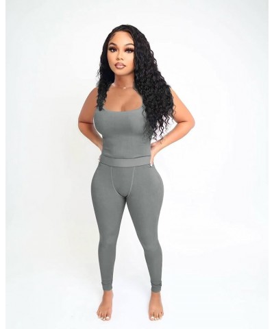 Sexy Workout Sets Two Piece Outfits for Women Casual Ribbed Crop Tank Top and High Waist Leggings Yoga Rompers Active Wear Li...