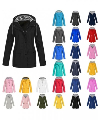 Rain Jackets for Women Waterproof Hooded Coats Plus Size Drawtring Windbreaker Zip Solid Outerwear with Pocket A-pink $14.15 ...