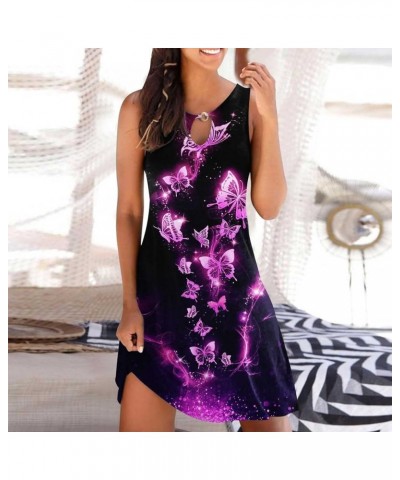 Shirt Dresses for Women Butterfly Printed Summer Short Mini Dress Sleeveless Casual Keyhole Loose Beach Tank Sundress Blue003...