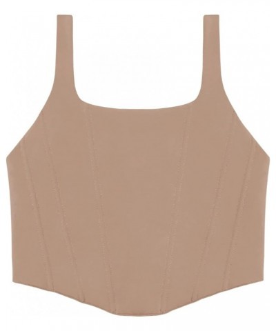 Women's Summer Sexy Square Neck Sleeveless Bustier Corset Crop Tank Tops Khaki $13.50 Tanks