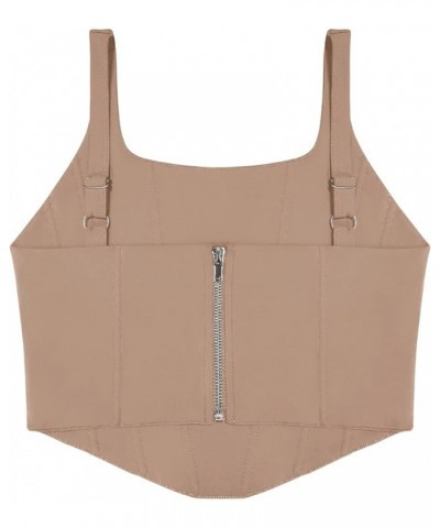 Women's Summer Sexy Square Neck Sleeveless Bustier Corset Crop Tank Tops Khaki $13.50 Tanks