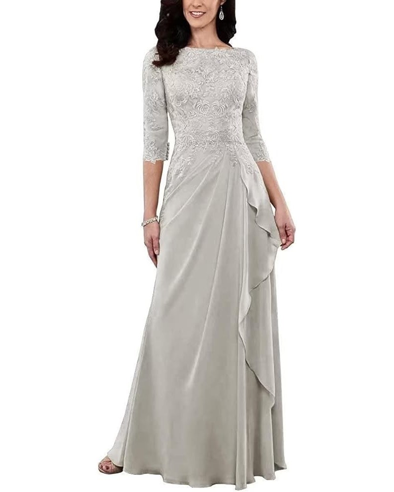 Mother of The Bride Dresses Long Formal Evening Gowns 3/4 Sleeve Wedding Guest Dresses for Women Silver $35.52 Dresses