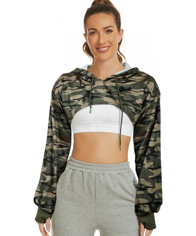 Women's Long Sleeve Super Crop Top Hoodies Athletic Cropped Pullover Casual Sweatshirts Camo $12.29 Hoodies & Sweatshirts