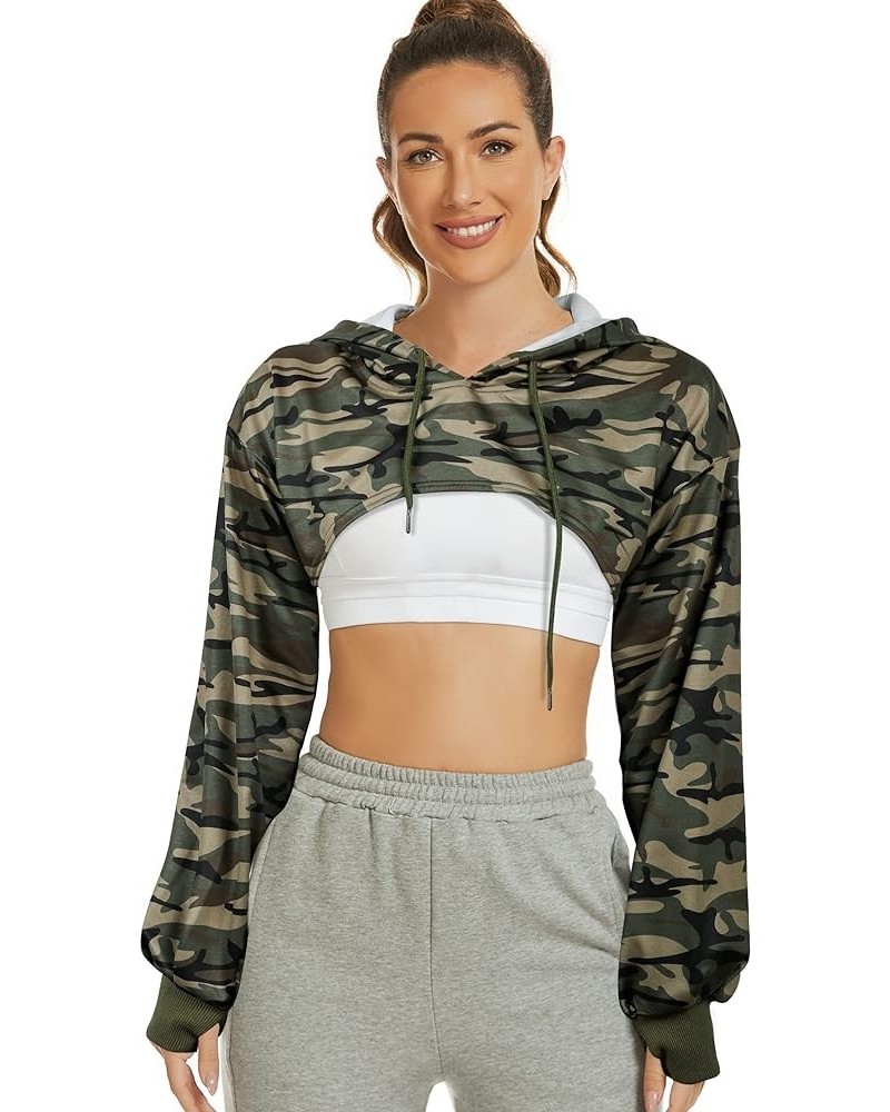 Women's Long Sleeve Super Crop Top Hoodies Athletic Cropped Pullover Casual Sweatshirts Camo $12.29 Hoodies & Sweatshirts