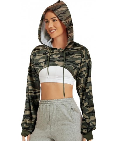 Women's Long Sleeve Super Crop Top Hoodies Athletic Cropped Pullover Casual Sweatshirts Camo $12.29 Hoodies & Sweatshirts