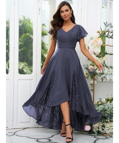 Women's Tea Length Mother of The Bride Dresses 2023 Ruffle Sleeves Chiffon Lace Appliques Formal Evening Gowns Lilac $22.55 D...