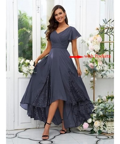 Women's Tea Length Mother of The Bride Dresses 2023 Ruffle Sleeves Chiffon Lace Appliques Formal Evening Gowns Lilac $22.55 D...