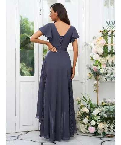 Women's Tea Length Mother of The Bride Dresses 2023 Ruffle Sleeves Chiffon Lace Appliques Formal Evening Gowns Lilac $22.55 D...