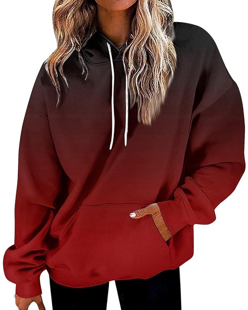 ADHOWBEW Oversized Hoodie for Women 2024 Cute Casual Graphic Long Sleeve Sweatshirt Pullover B-wine $12.38 Activewear