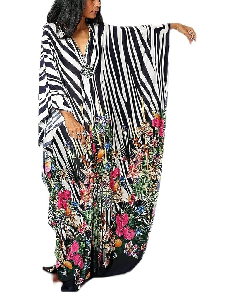 Womens Caftan Floral Print Kaftan Dress Short Sleeve Swimsuit Cover up Loungewear for Summer C-zebra2 $12.39 Swimsuits