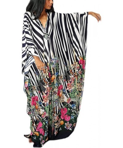 Womens Caftan Floral Print Kaftan Dress Short Sleeve Swimsuit Cover up Loungewear for Summer C-zebra2 $12.39 Swimsuits