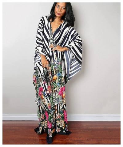 Womens Caftan Floral Print Kaftan Dress Short Sleeve Swimsuit Cover up Loungewear for Summer C-zebra2 $12.39 Swimsuits