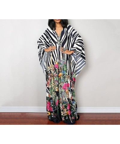 Womens Caftan Floral Print Kaftan Dress Short Sleeve Swimsuit Cover up Loungewear for Summer C-zebra2 $12.39 Swimsuits