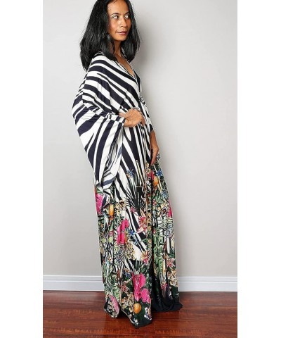 Womens Caftan Floral Print Kaftan Dress Short Sleeve Swimsuit Cover up Loungewear for Summer C-zebra2 $12.39 Swimsuits