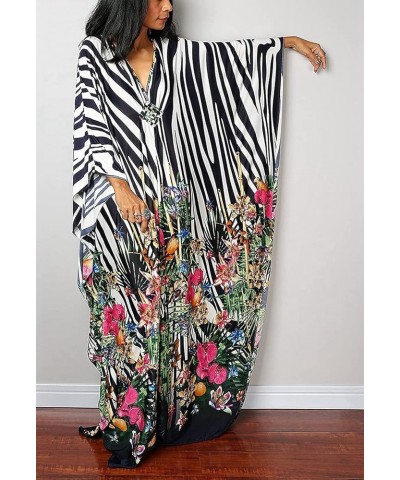 Womens Caftan Floral Print Kaftan Dress Short Sleeve Swimsuit Cover up Loungewear for Summer C-zebra2 $12.39 Swimsuits