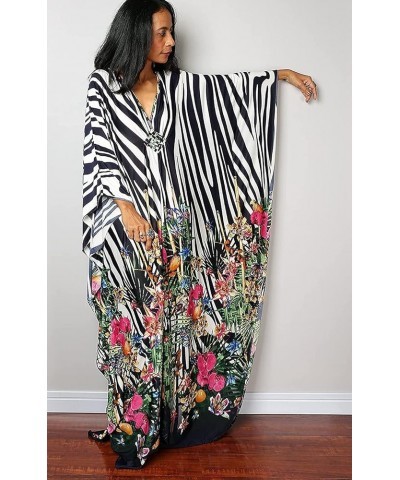 Womens Caftan Floral Print Kaftan Dress Short Sleeve Swimsuit Cover up Loungewear for Summer C-zebra2 $12.39 Swimsuits