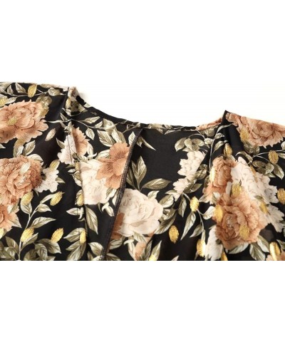 Women's Floral Print Sheer Chiffon 3/4 Bat Sleeve Casual Loose Kimono Cardigan Capes Yellow Peony $9.89 Swimsuits