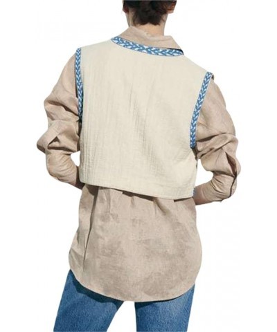 Women Y2K Vintage Embroidered Vest Tops Linen Crochet Sleeveless Floral Cardigan Vests A Blue $14.99 Vests