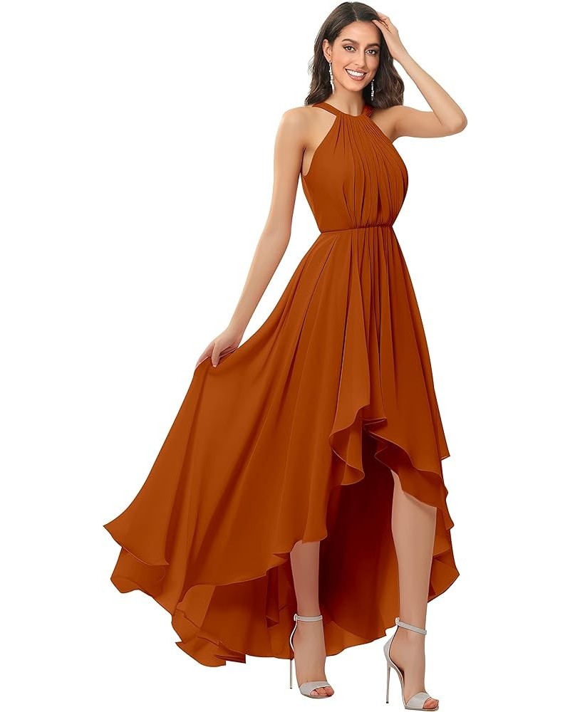 Women's Halter Chiffon Bridesmaid Dresses High Low for Wedding A-Line Pleated Formal Gown with Pockets Burnt Orange $31.34 Dr...