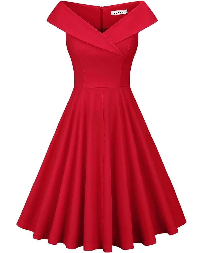 Women's 1950s Retro Vintage Sleeveless V Neck Midi Cocktail Swing Dress 8981 Red $19.68 Dresses