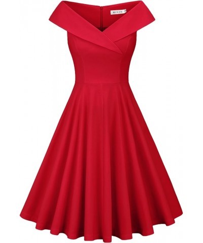 Women's 1950s Retro Vintage Sleeveless V Neck Midi Cocktail Swing Dress 8981 Red $19.68 Dresses