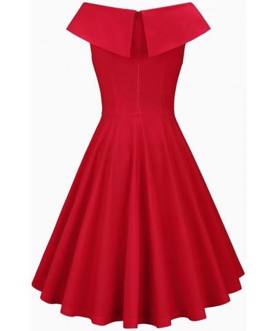 Women's 1950s Retro Vintage Sleeveless V Neck Midi Cocktail Swing Dress 8981 Red $19.68 Dresses