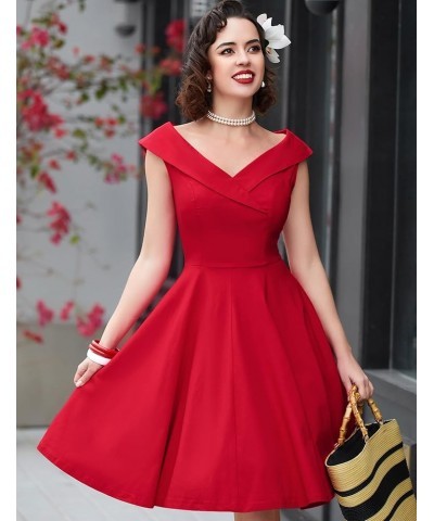 Women's 1950s Retro Vintage Sleeveless V Neck Midi Cocktail Swing Dress 8981 Red $19.68 Dresses