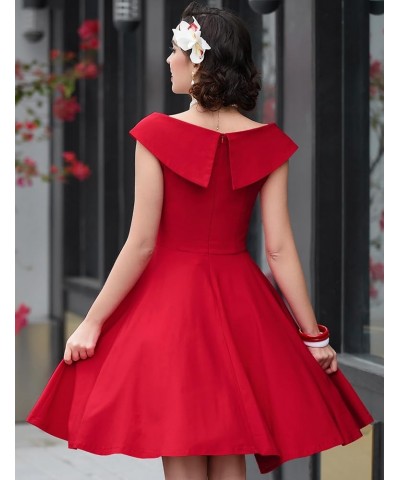 Women's 1950s Retro Vintage Sleeveless V Neck Midi Cocktail Swing Dress 8981 Red $19.68 Dresses