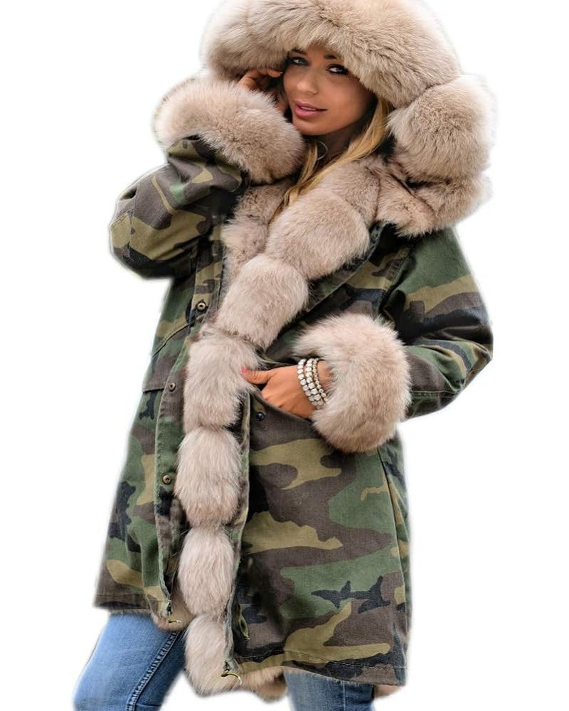 Women Thicken Warm Camouflage Fashion Skiing Lightweight Winter Coat Hooded Parka Jacket Beige $44.19 Jackets