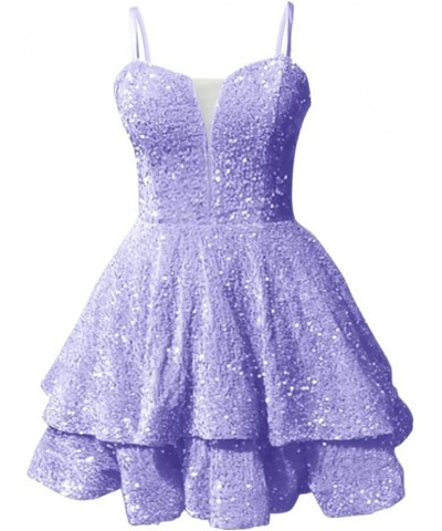 Teens Sequin Prom Dresses Spaghetti Straps Sparkly Sexy Backless Tight Short Homecoming Cocktail Dresses 2023 Lavender $44.10...