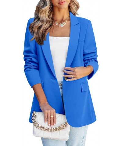 Womens Long Sleeve Casual Blazers Open Front Lapel Button Work Office Blazer Jackets 3-bright Blue $17.22 Blazers