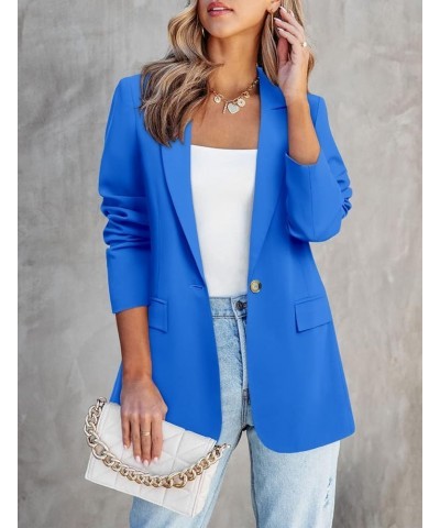 Womens Long Sleeve Casual Blazers Open Front Lapel Button Work Office Blazer Jackets 3-bright Blue $17.22 Blazers